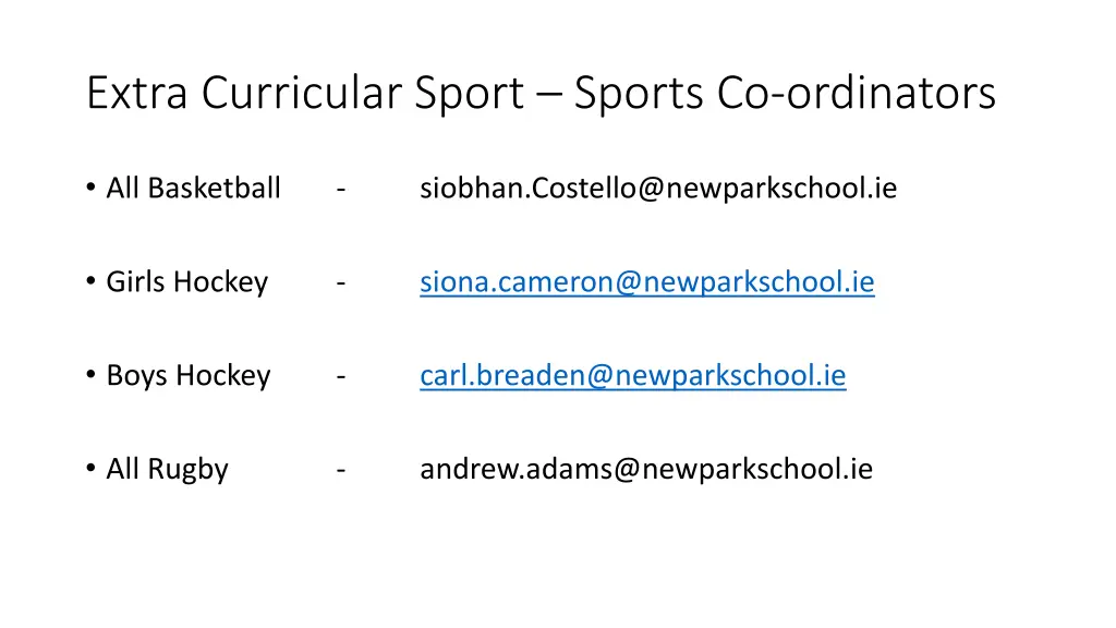 extra curricular sport sports co ordinators