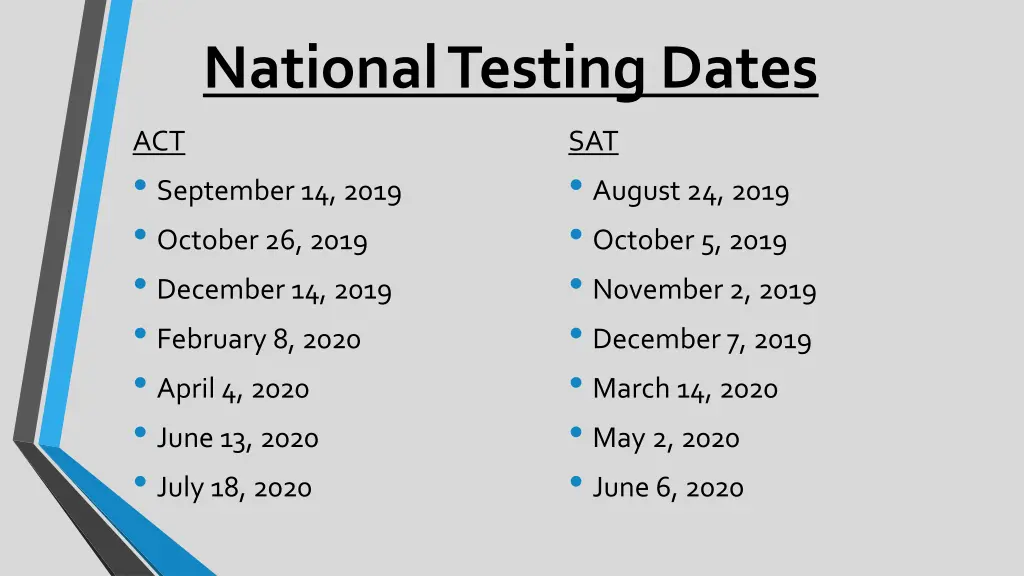 national testing dates