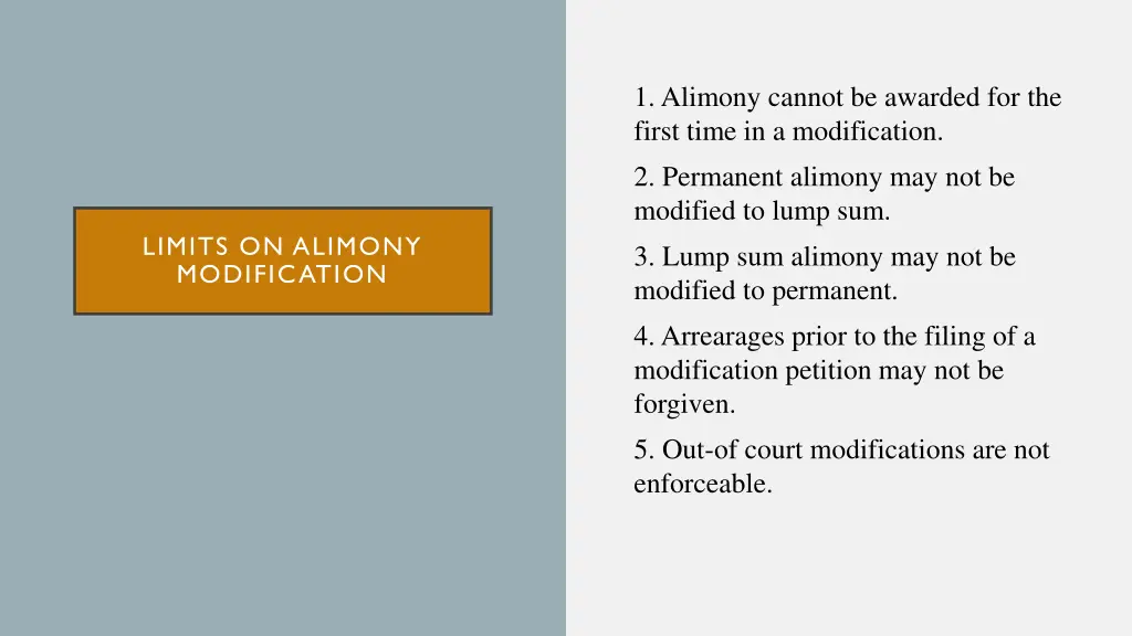 1 alimony cannot be awarded for the first time