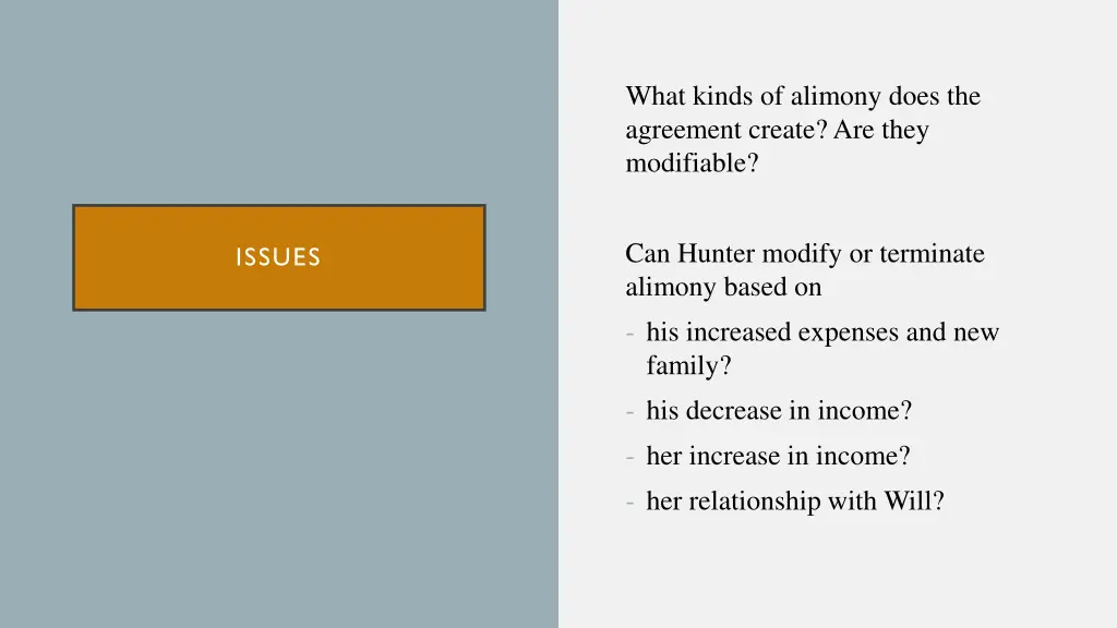 what kinds of alimony does the agreement create