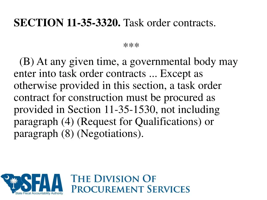 section 11 35 3320 task order contracts