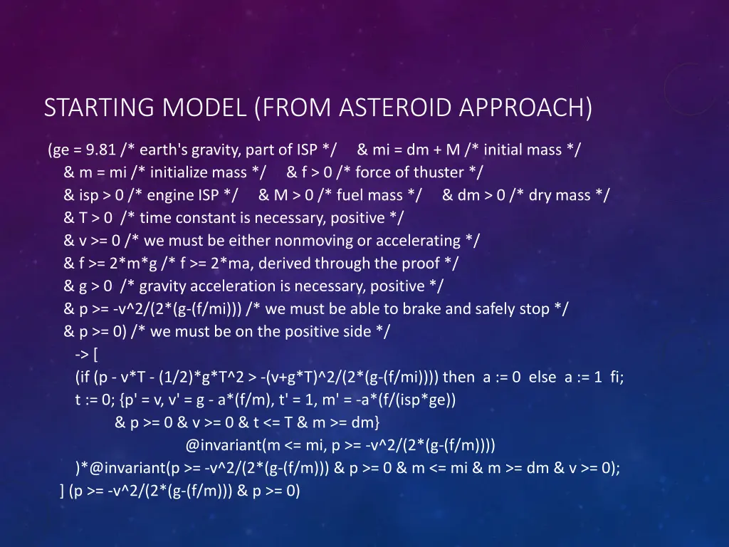 starting model from asteroid approach