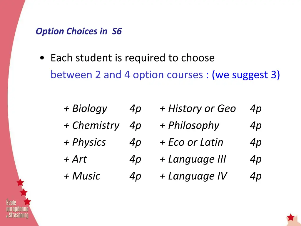 option choices in s6 3