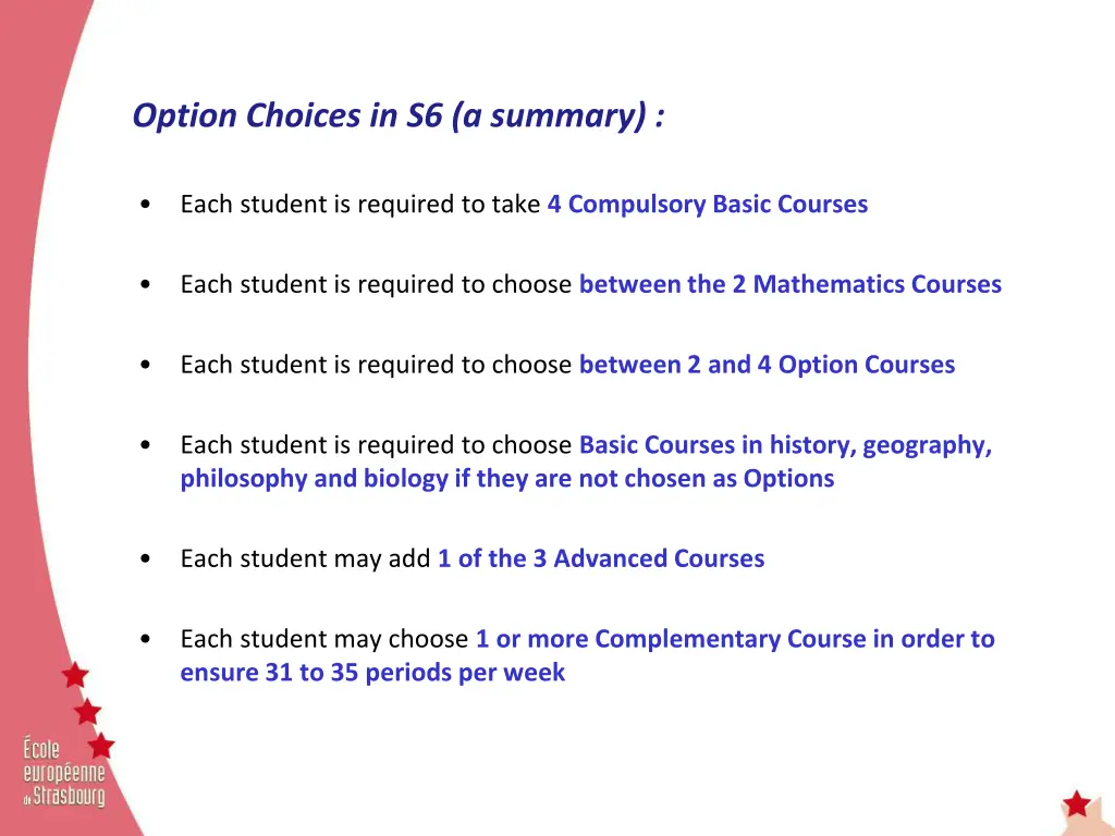 option choices in s6 a summary
