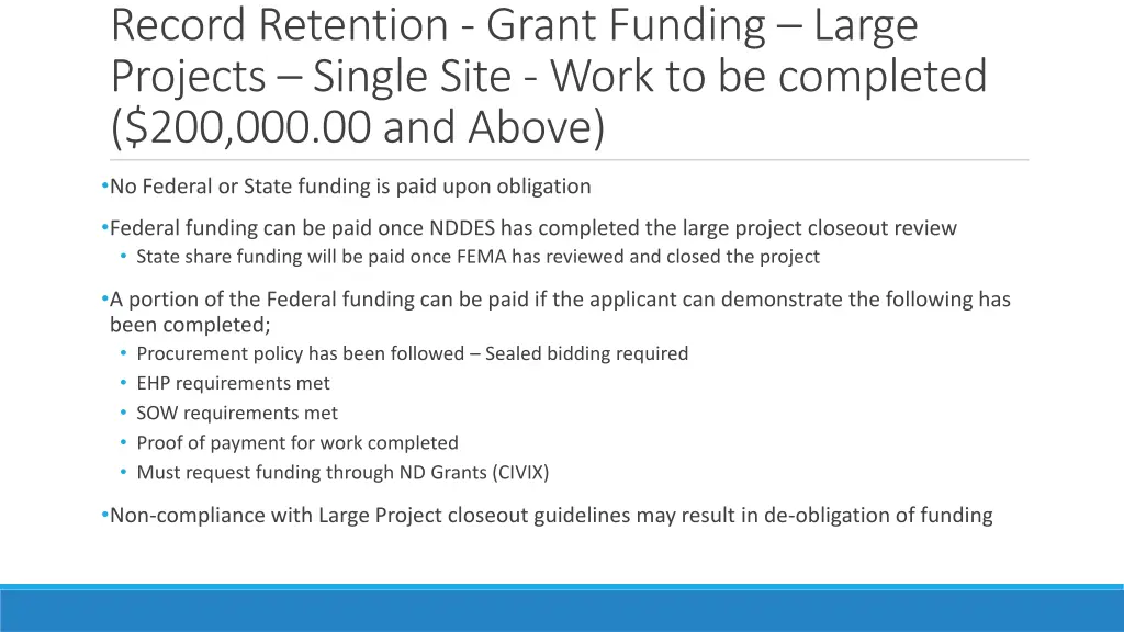 record retention grant funding large projects