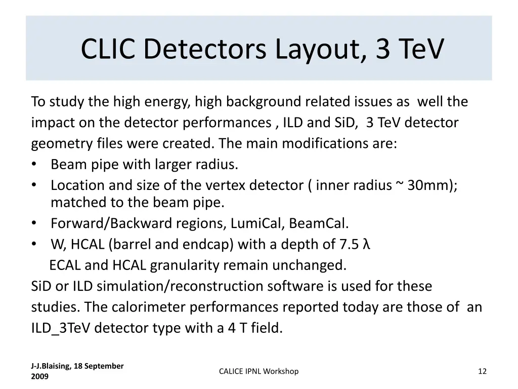 clic detectors layout 3 tev
