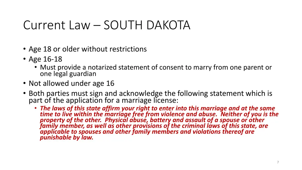 current law south dakota