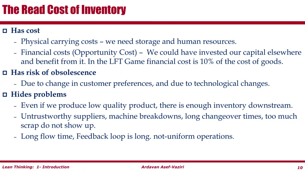 the read cost of inventory