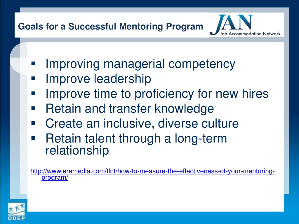 goals for a successful mentoring program