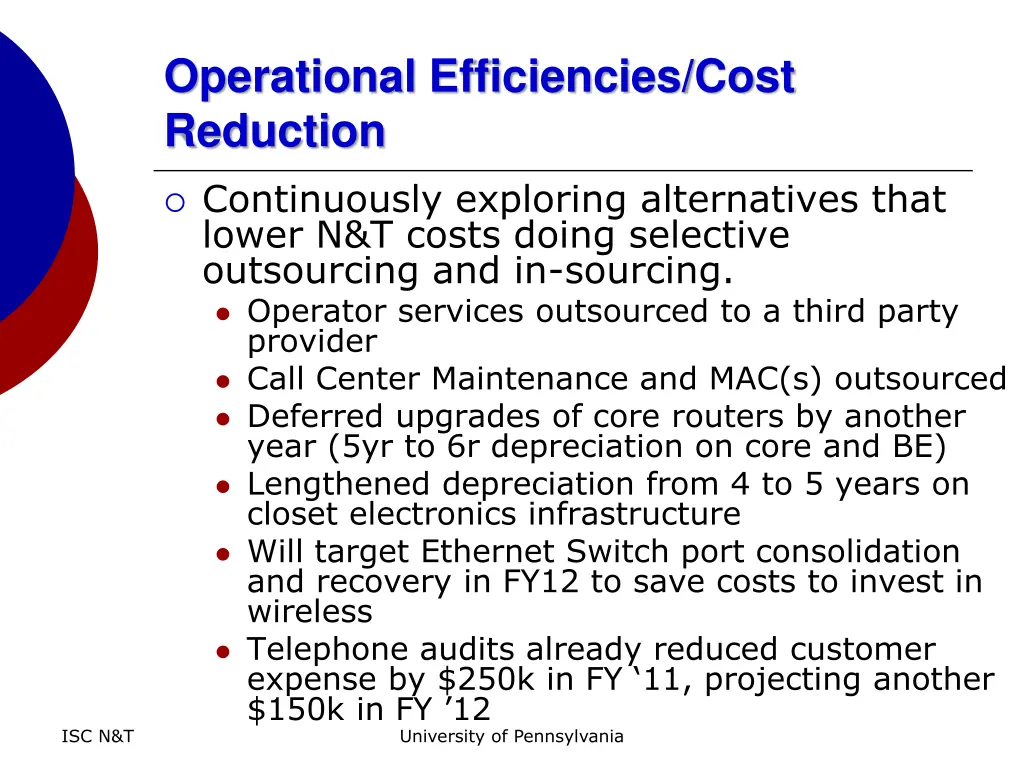 operational efficiencies cost reduction