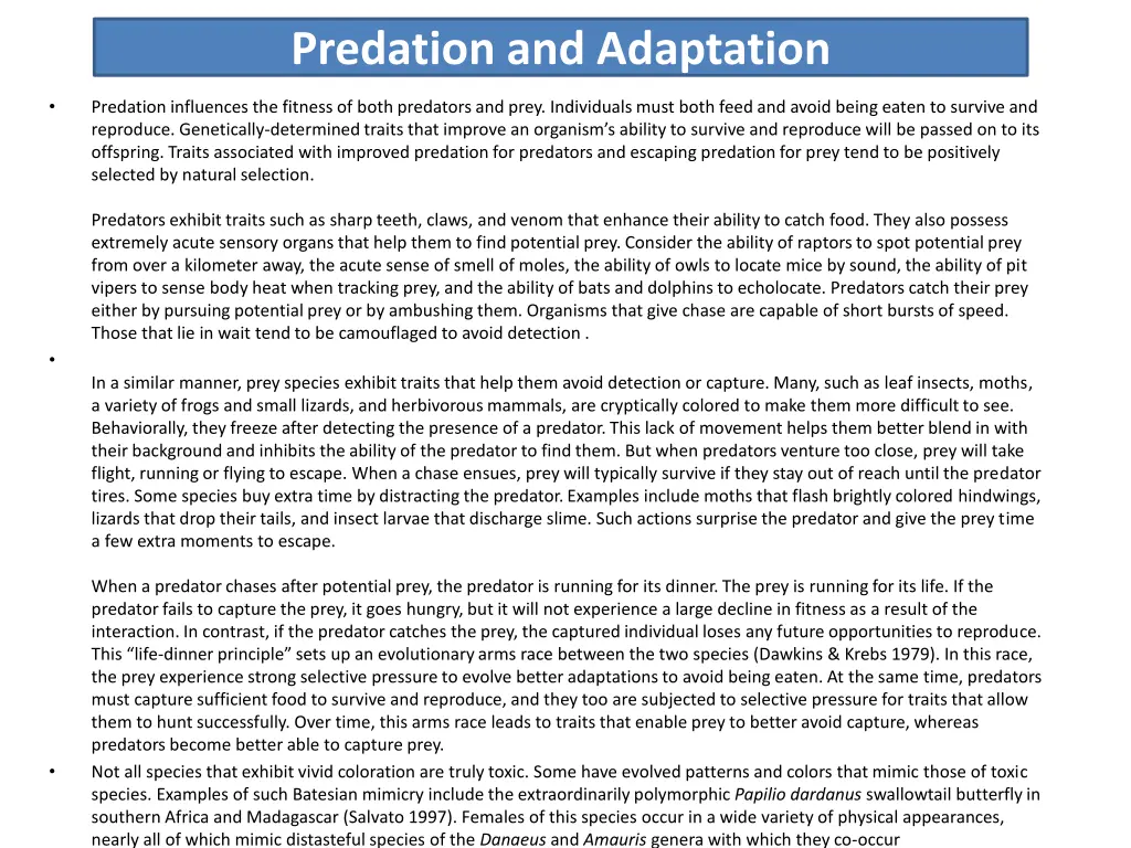 predation and adaptation