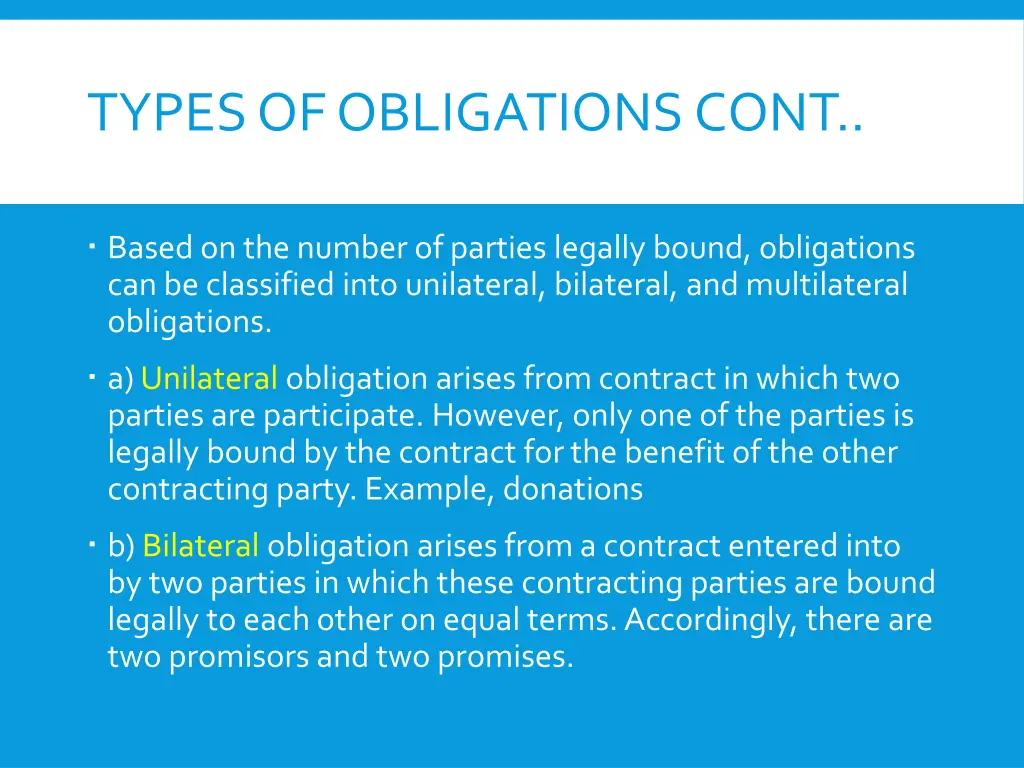 types of obligations cont 2