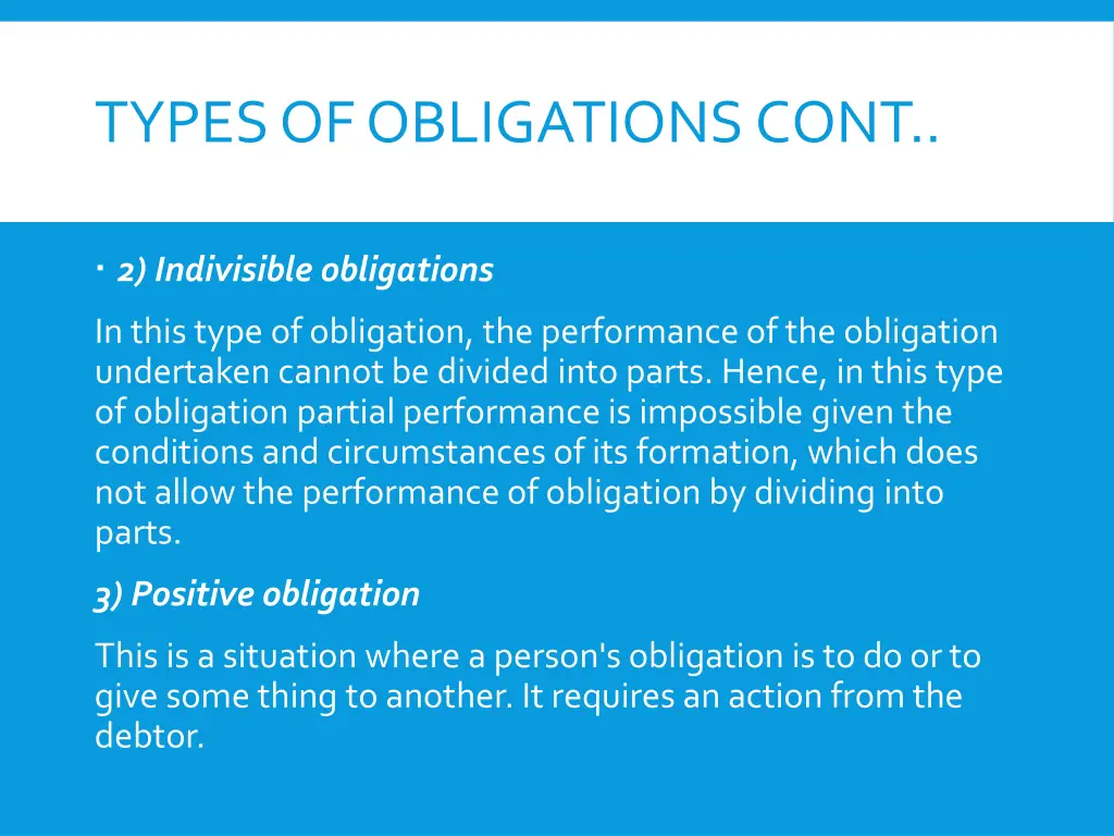 types of obligations cont