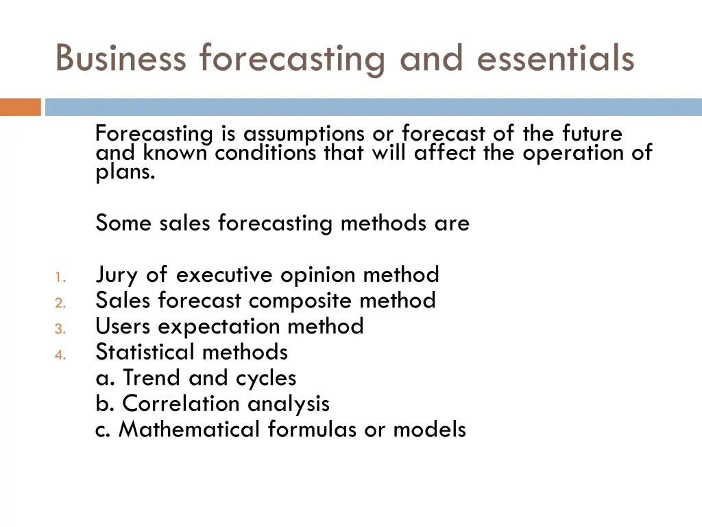 business forecasting and essentials