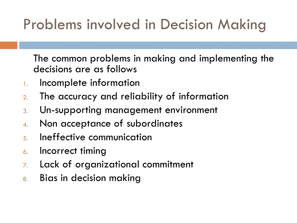problems involved in decision making