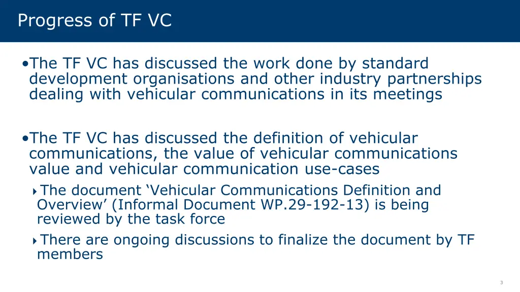progress of tf vc