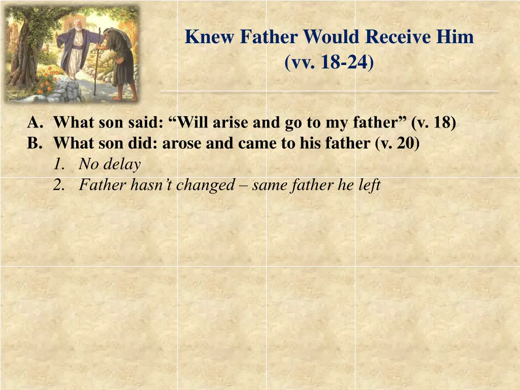 knew father would receive him vv 18 24 1