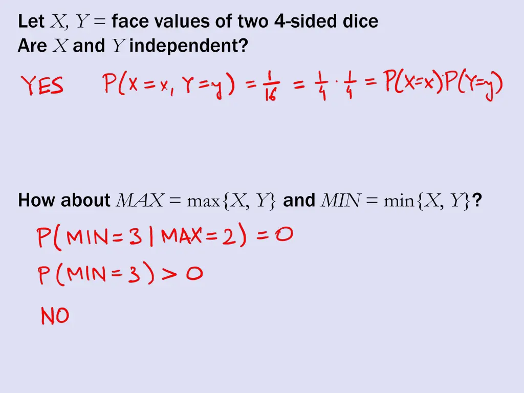let x y face values of two 4 sided dice 1
