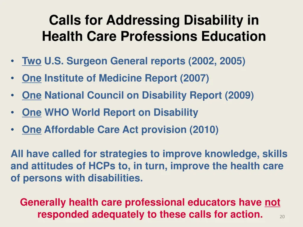 calls for addressing disability in health care