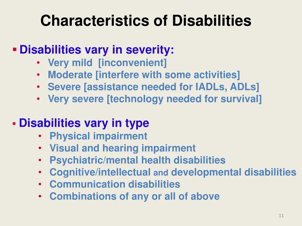 characteristics of disabilities