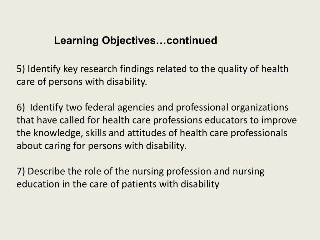 learning objectives continued