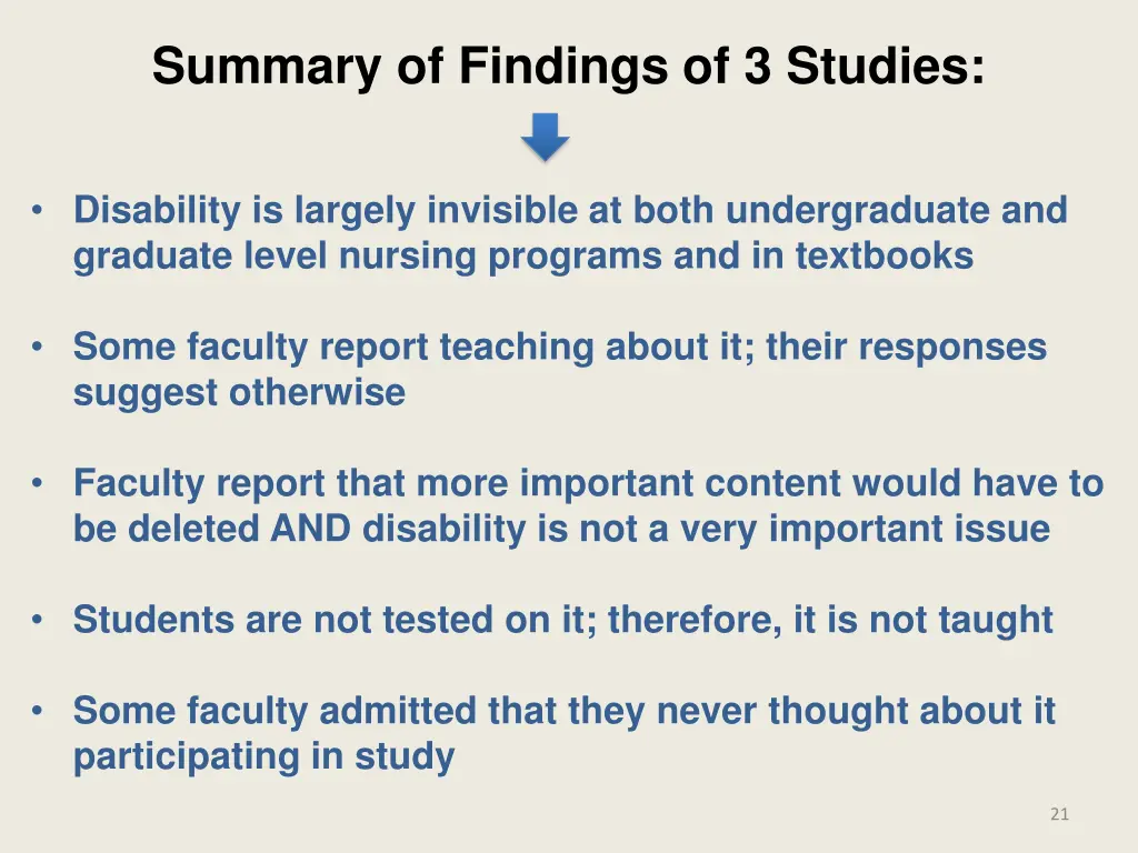summary of findings of 3 studies