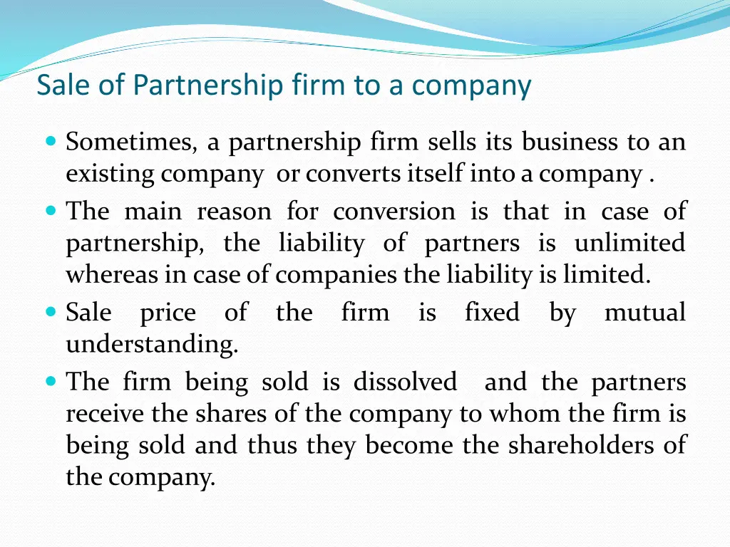 sale of partnership firm to a company