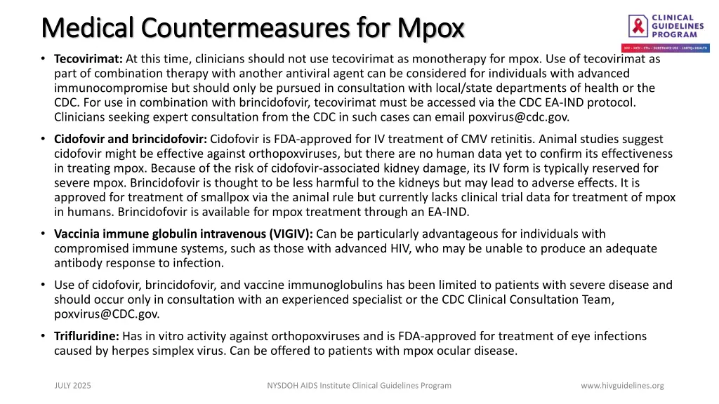 medical countermeasures for mpox medical