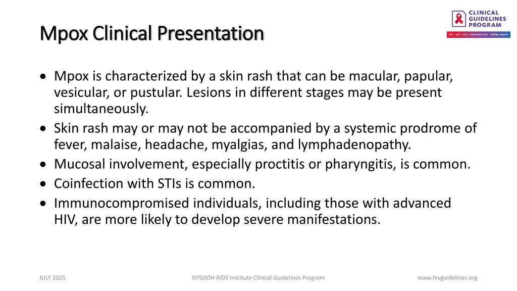 mpox clinical presentation mpox clinical