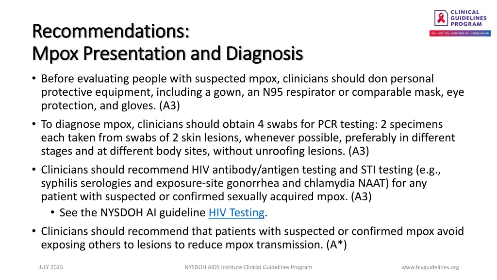 recommendations recommendations mpox presentation