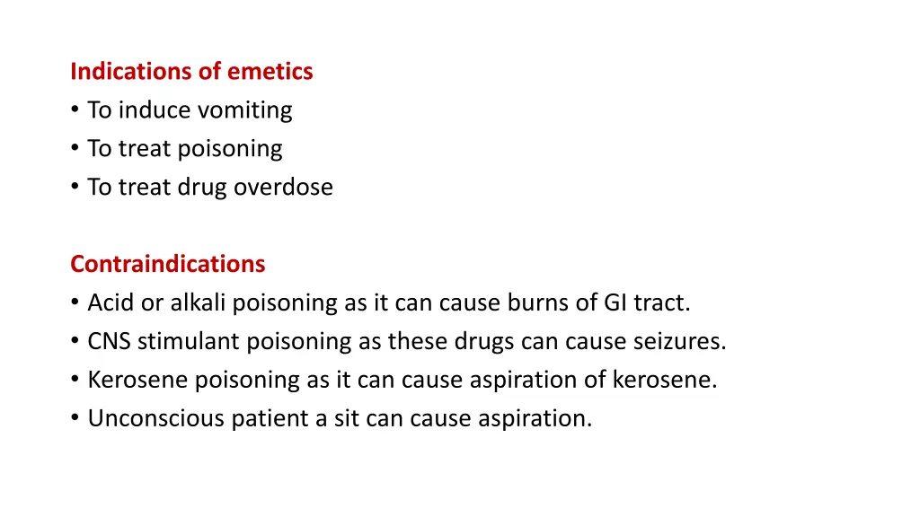indications of emetics to induce vomiting