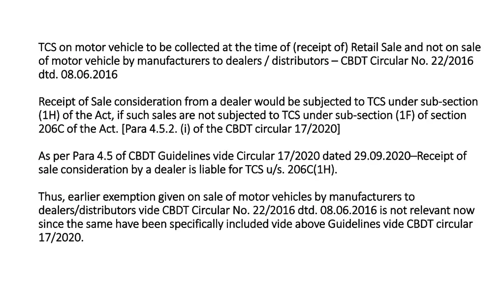 tcs on motor vehicle to be collected at the time