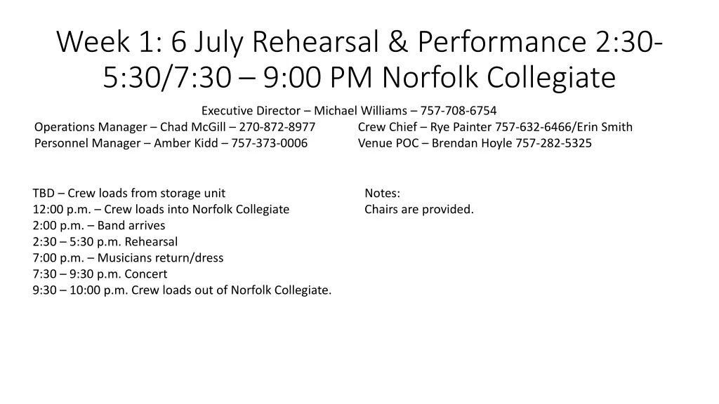 week 1 6 july rehearsal performance