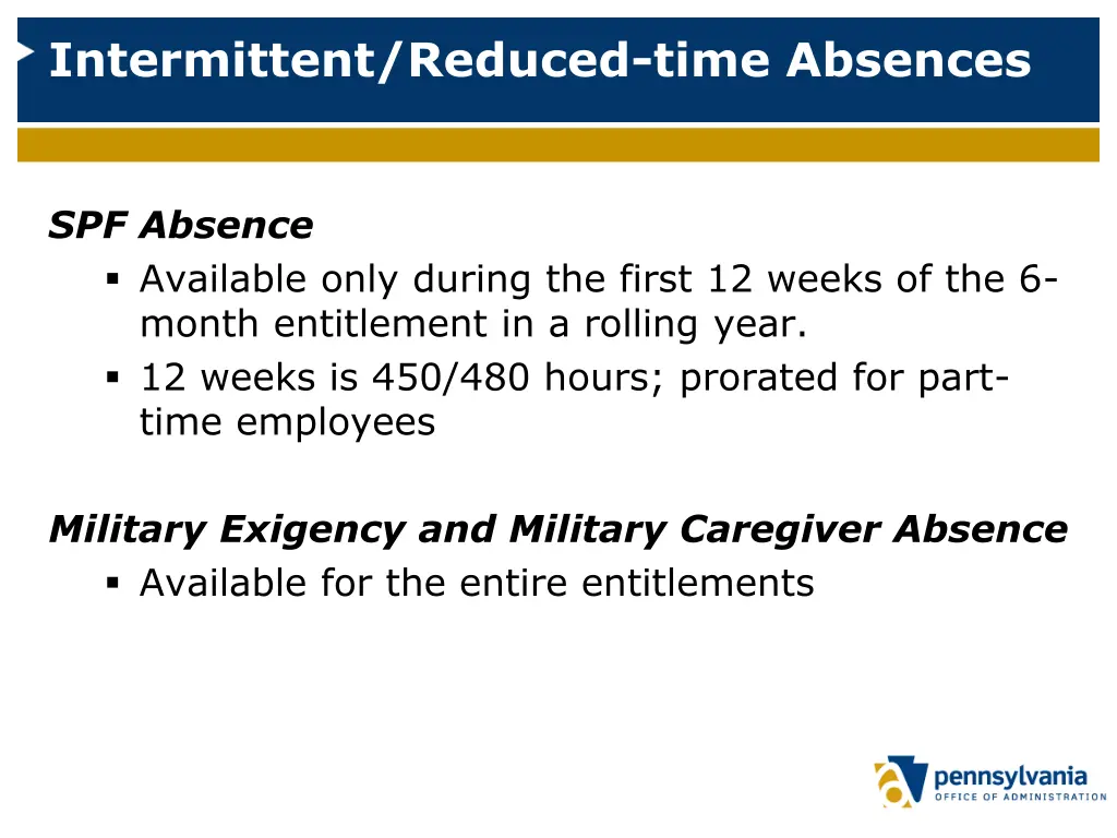 intermittent reduced time absences