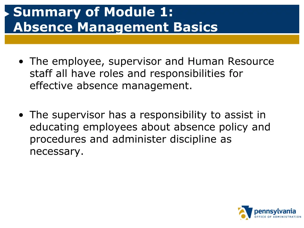summary of module 1 absence management basics