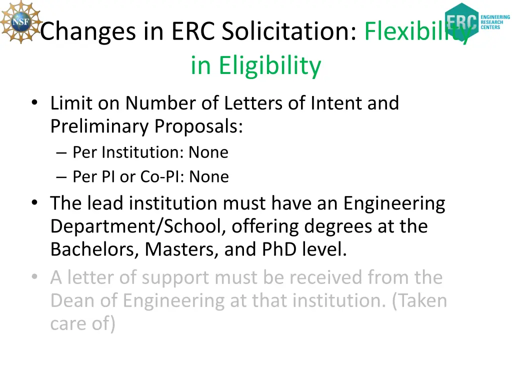 changes in erc solicitation flexibility