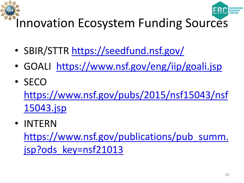 innovation ecosystem funding sources