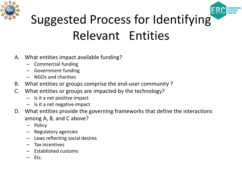 suggested process for identifying relevant