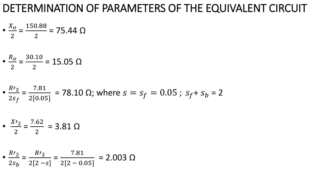 determination of parameters of the equivalent
