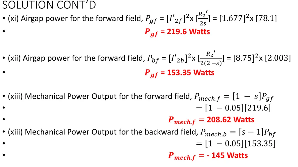 solution cont d xi airgap power for the forward