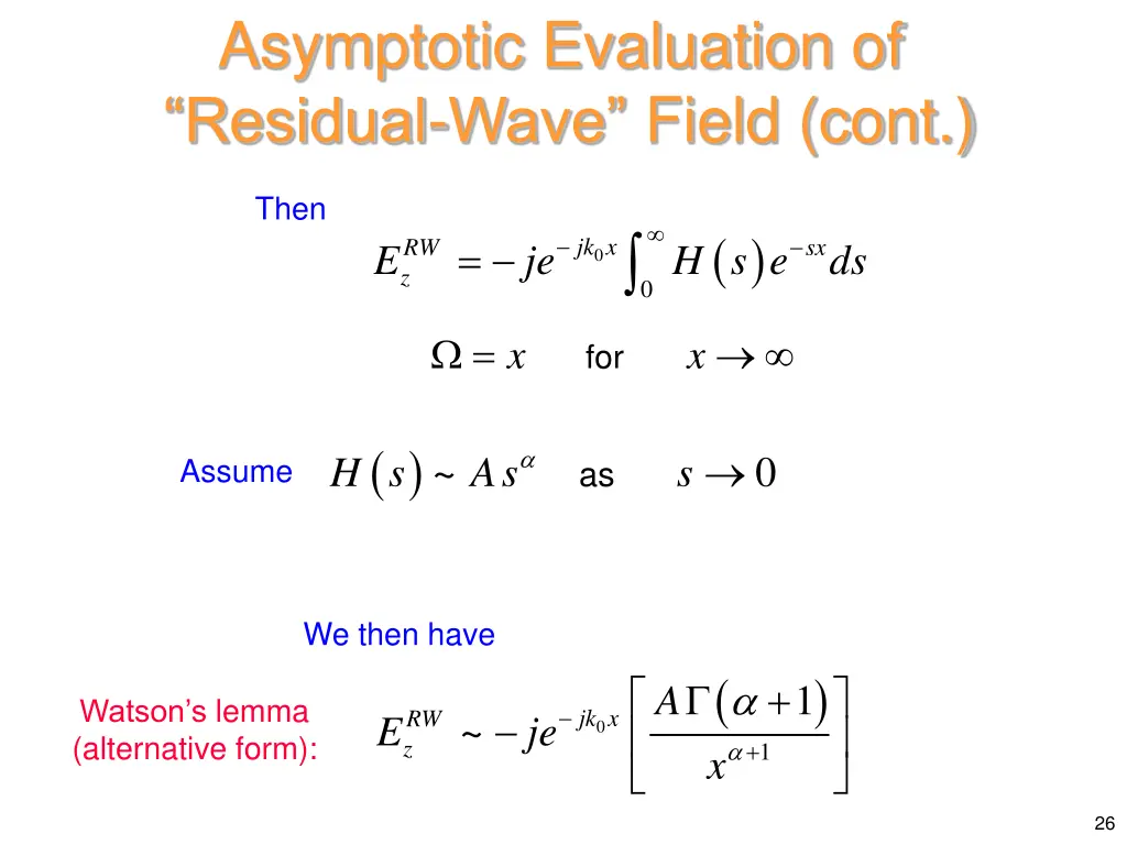 asymptotic evaluation of residual wave field cont 1