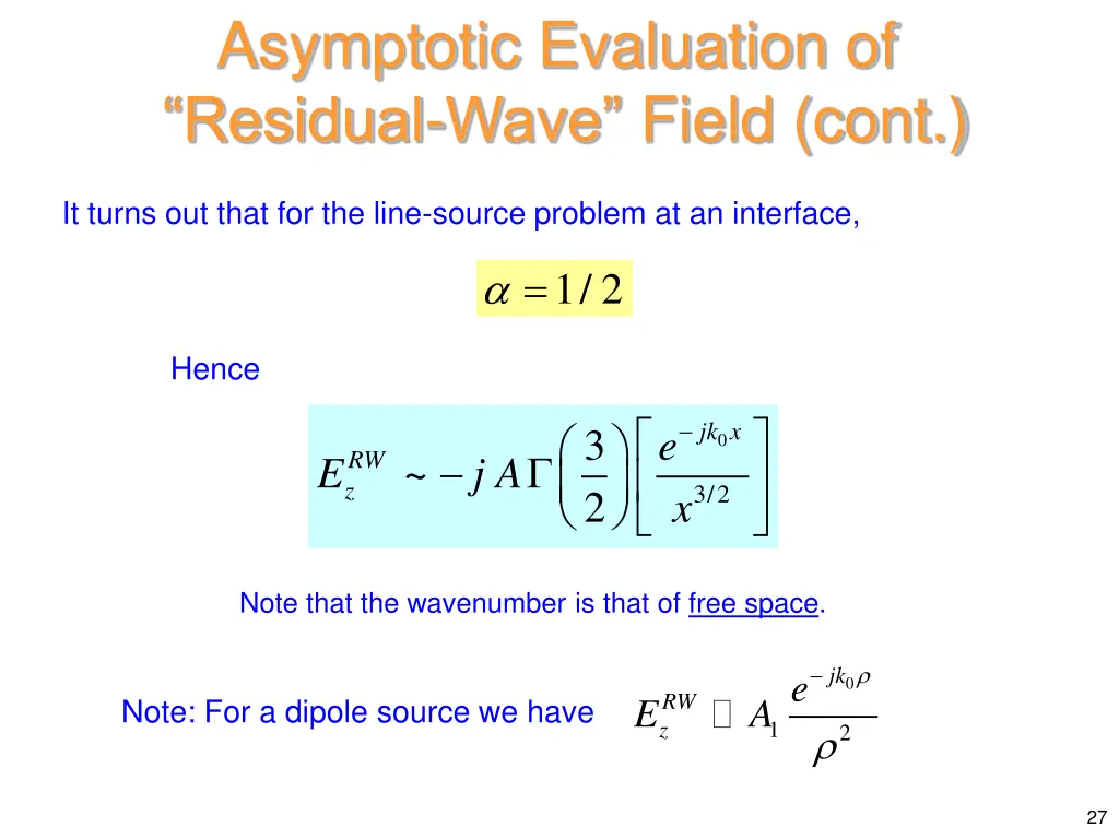 asymptotic evaluation of residual wave field cont 2