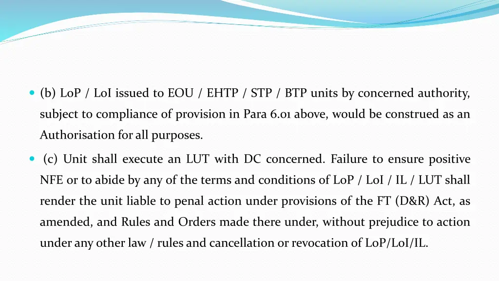 b lop loi issued to eou ehtp stp btp units