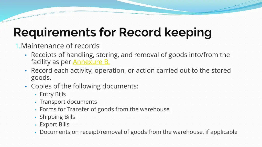 requirements for record keeping 1 maintenance