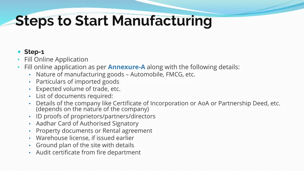 steps to start manufacturing