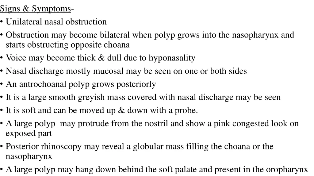 signs symptoms unilateral nasal obstruction