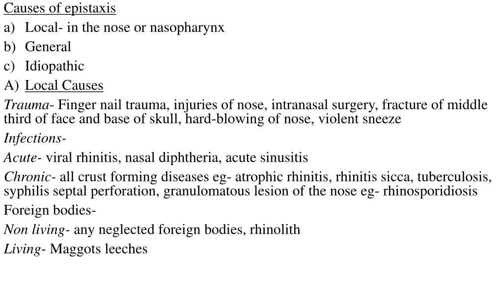 causes of epistaxis a local in the nose