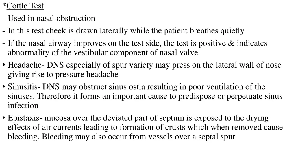 cottle test used in nasal obstruction in this