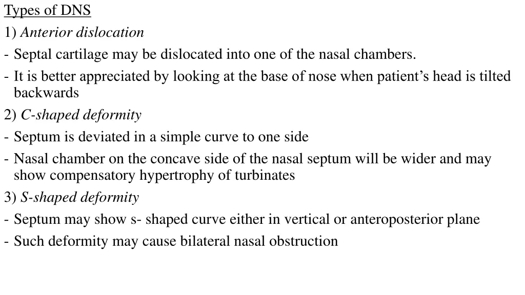 types of dns 1 anterior dislocation septal