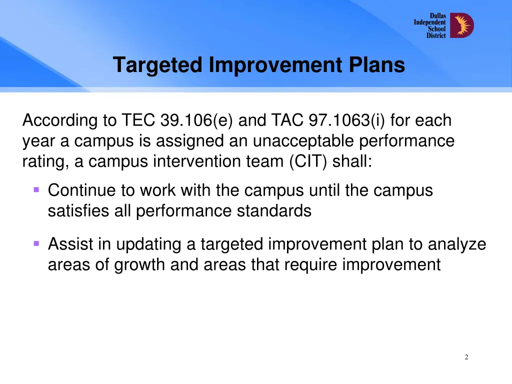 targeted improvement plans